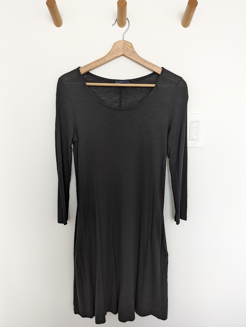 Gap Long Sleeve Swing Jersey Knit Dress With Pockets – Black, Women's XS